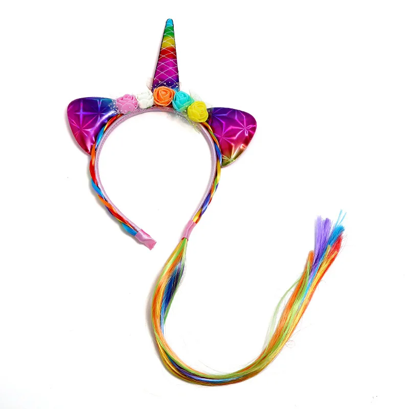 Rainbow Color Ponytail Unicorn Headbands Glitter Ears Kids Girls ...