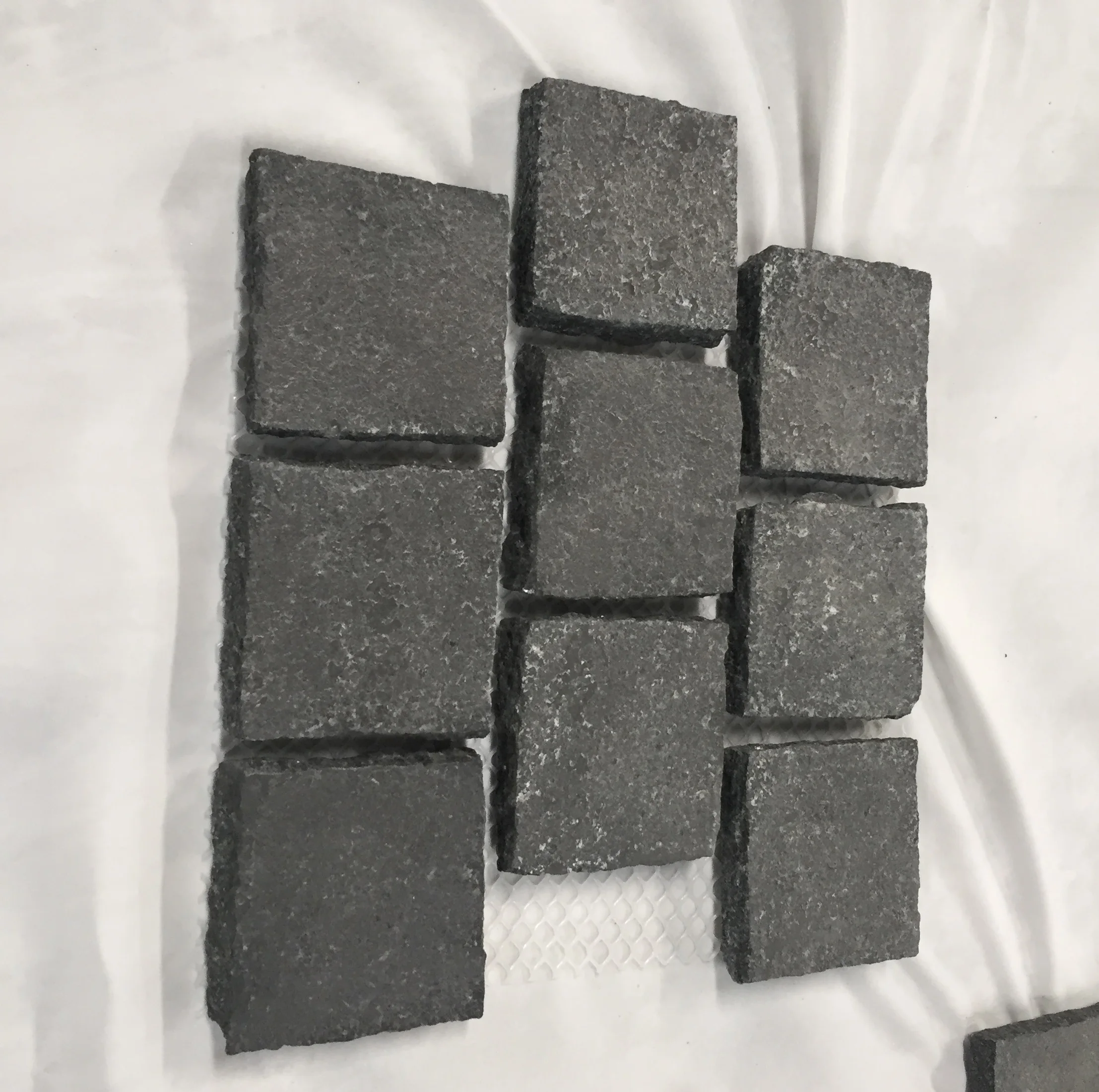 Outdoor Flooring New G684 Granite Meshed Fan Shape or Square Cobble Interlocking Stone Black Basalt Paving Stone