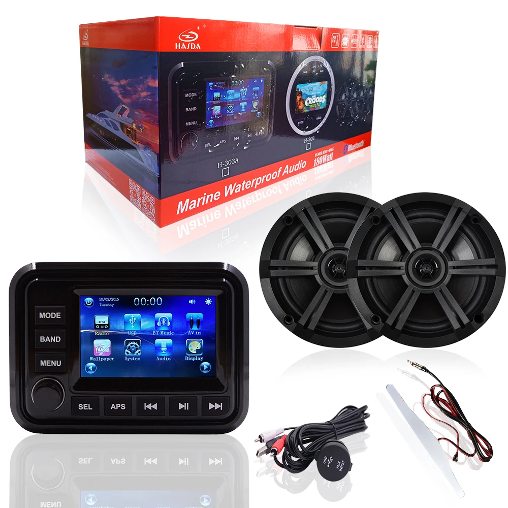 Hasda Marine Stereo Speakers Package Waterproof Radio Boat Sound System