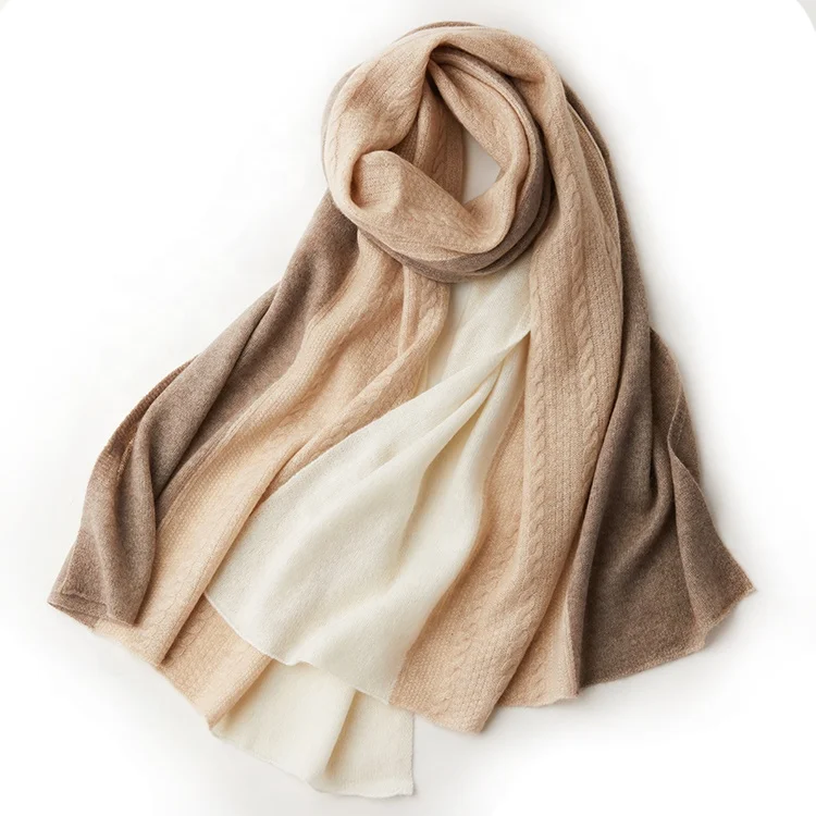 Cable Cashmere Scarf Shawl Inner Mongolia OEM Custom Winter 100% Knitted Cashmere Scarf For Women