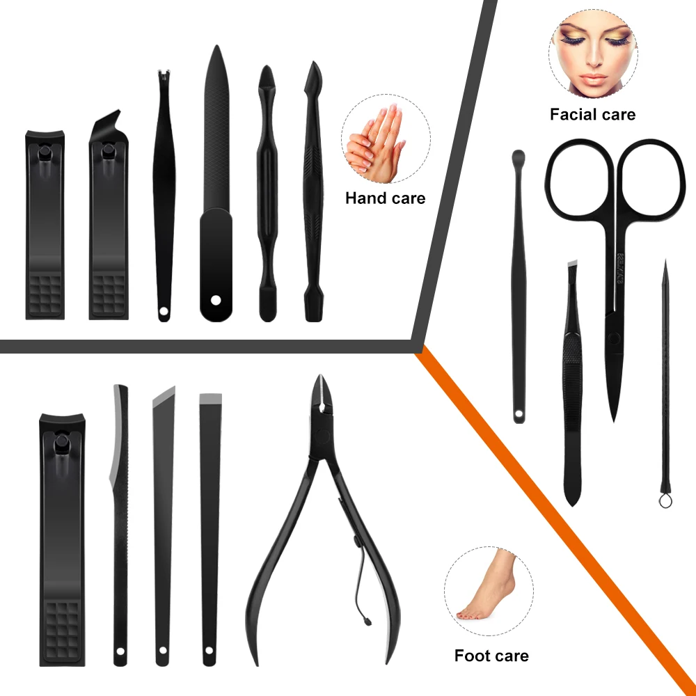 Black Leather Case Mini Stainless Steel Nail Clipper Scissors Travel 15 Pcs Professional Manicure Set.jpg