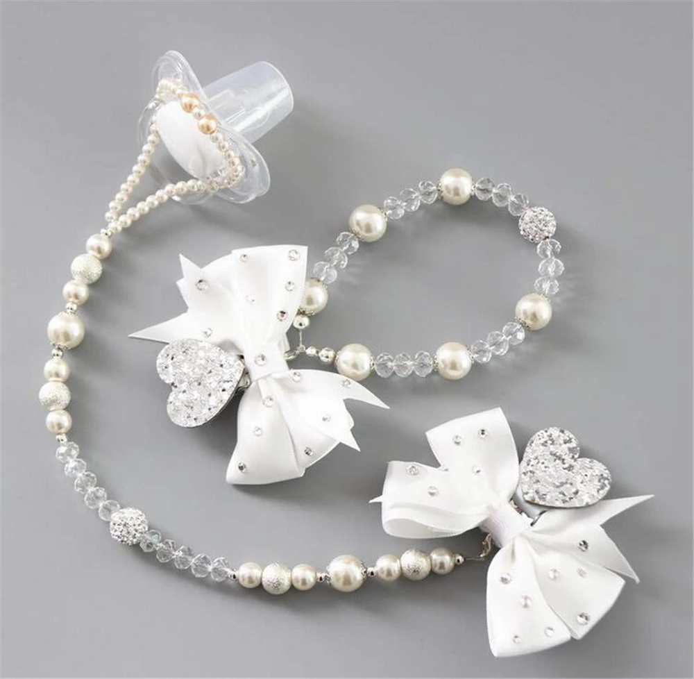 Newborn Pearls Pacifier Chains Christening Gift Luxury Infant Pacifier