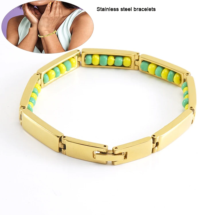 Tone Green Yellow Santeria Babalawo Orula bracelets Gold Filled Ilde Bracelet Stainless Steel Orula Bracelet with Hidden Beads Alibaba