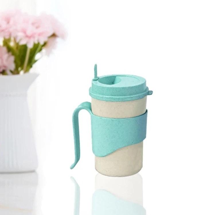 Amazon Top Seller New Trending Popular Products Eco friendly BPA-free Plastic  Water Mug Wheat Straw Coffee Cup with Spoon