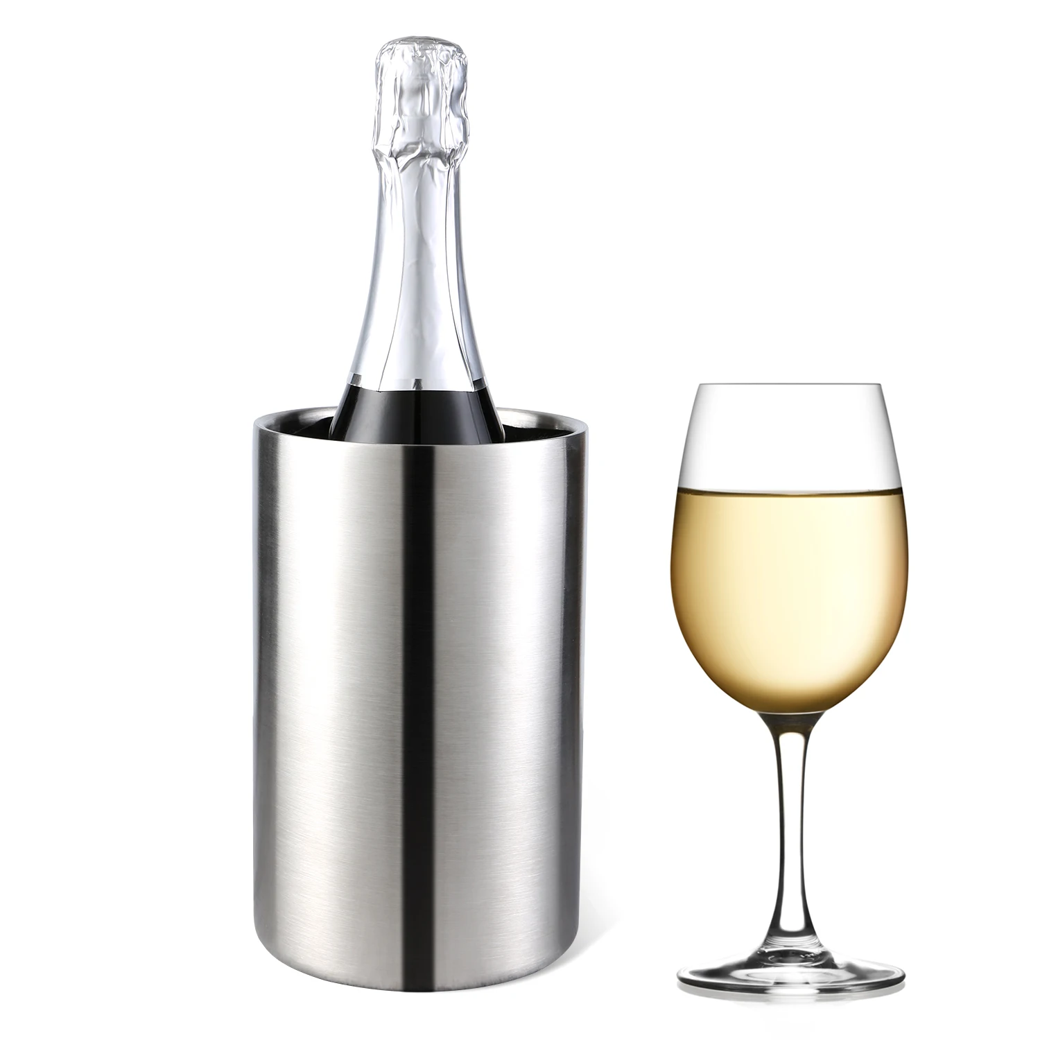 Stainless Steel Double Wall Insulated Beer Wine Bottle Chiller For Ice