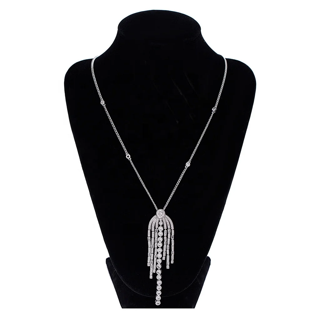 product-BEYALY-Long Cubic Zircon Fringed Elegant Silver Necklace Accessory Jewelry For Lady-img-1
