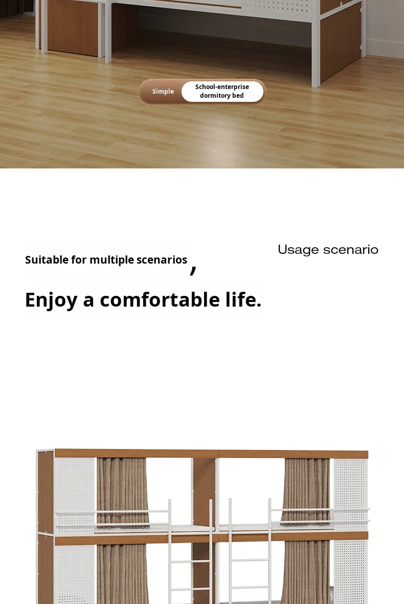 product custom free 3d design service school dormitory bunk bed steel frame small apartment bunk double bed for bedroom-5