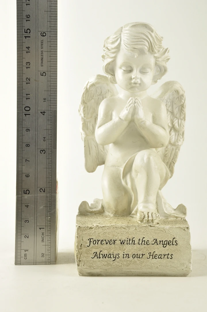Resin Art Creamy-white Angelic Praying On Base Latex Angel Statue For Decor