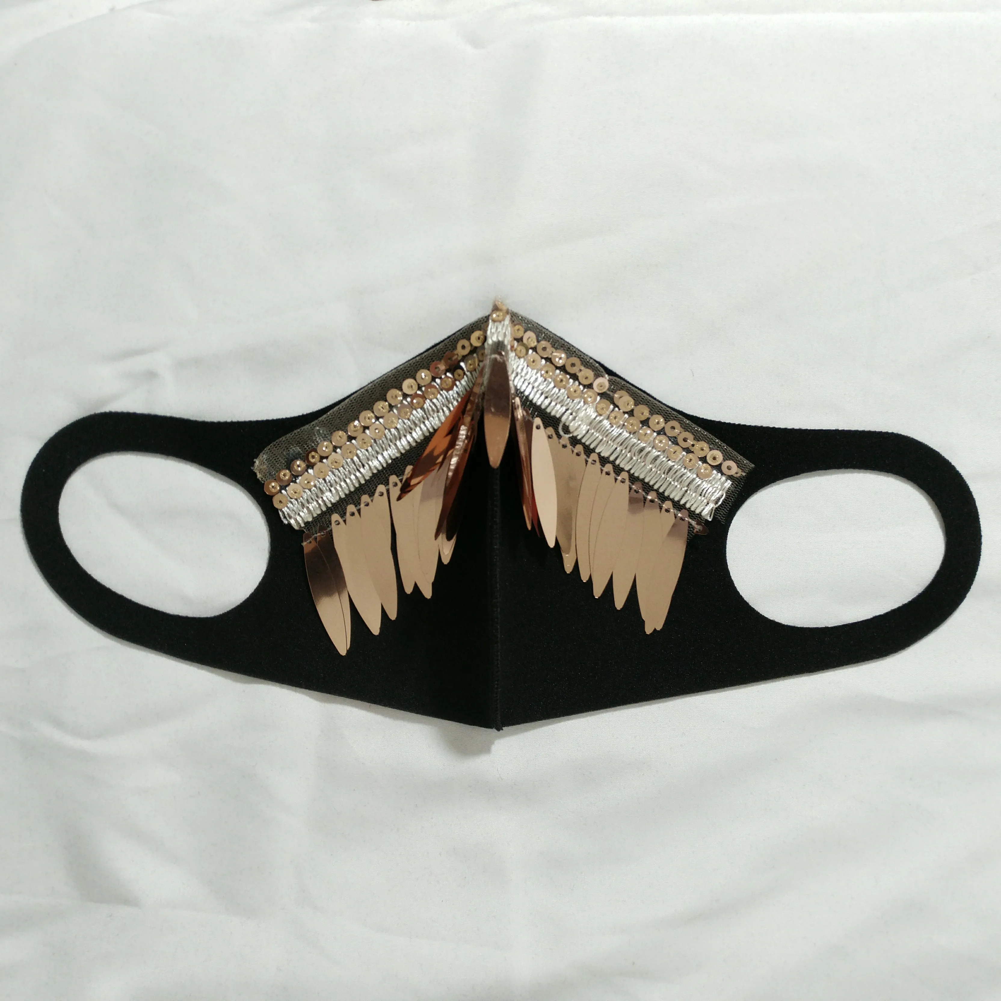 时尚新款装饰口罩纯棉成人口罩黑色亮片可定制图案