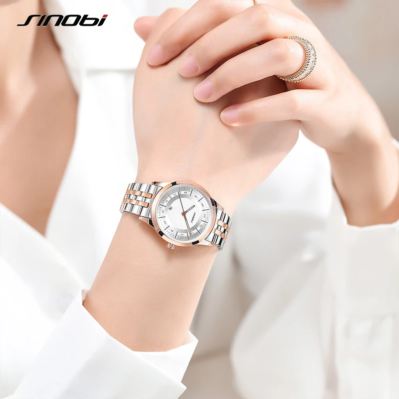 SINOBO Brand Concise Luxury Couple Watch Date Window Casual Romantic Pair Watch Hallow Out Needles Japan Quartz Lover s Watches
