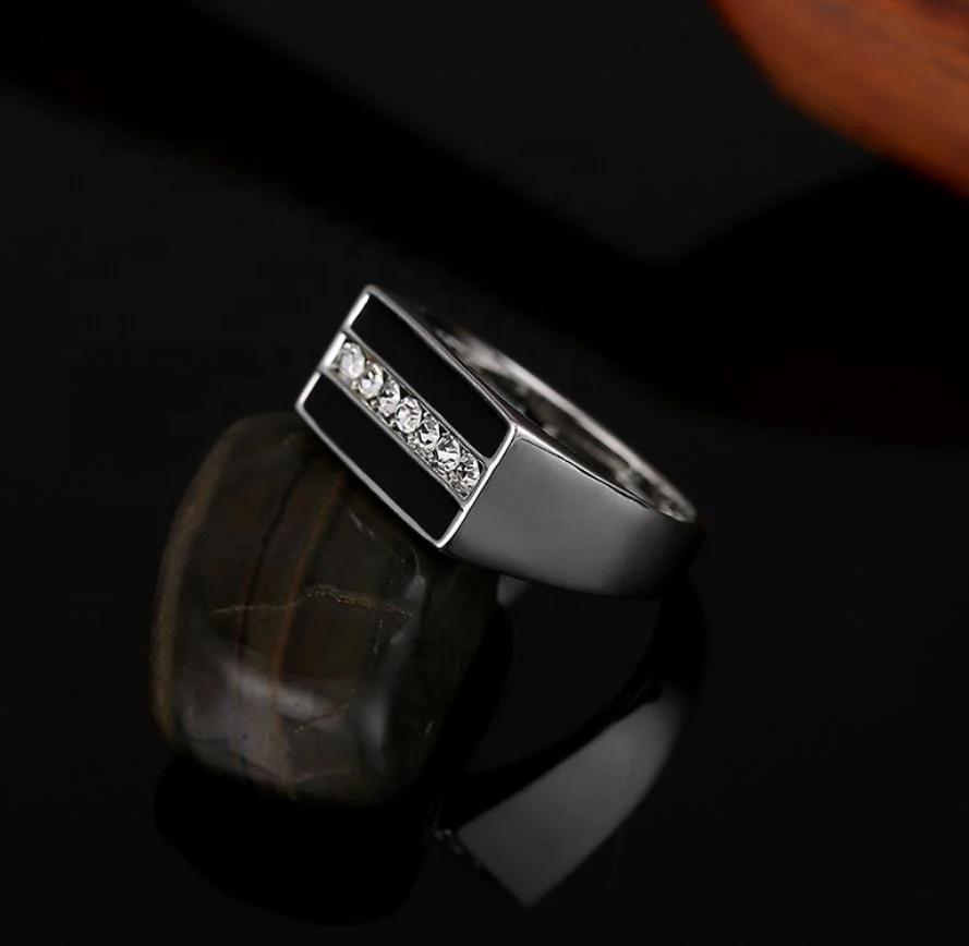 product-Fashionable Men Black Stripe Square Cz Stainless Steel Rings-BEYALY-img
