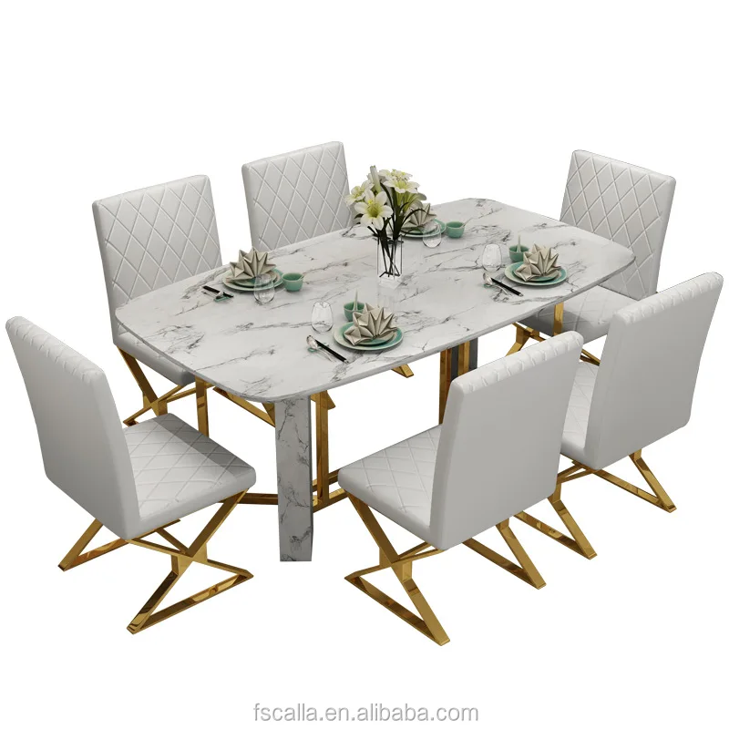Luxury Modern Gold Metal Frame Marble Dining Table For Dining Room