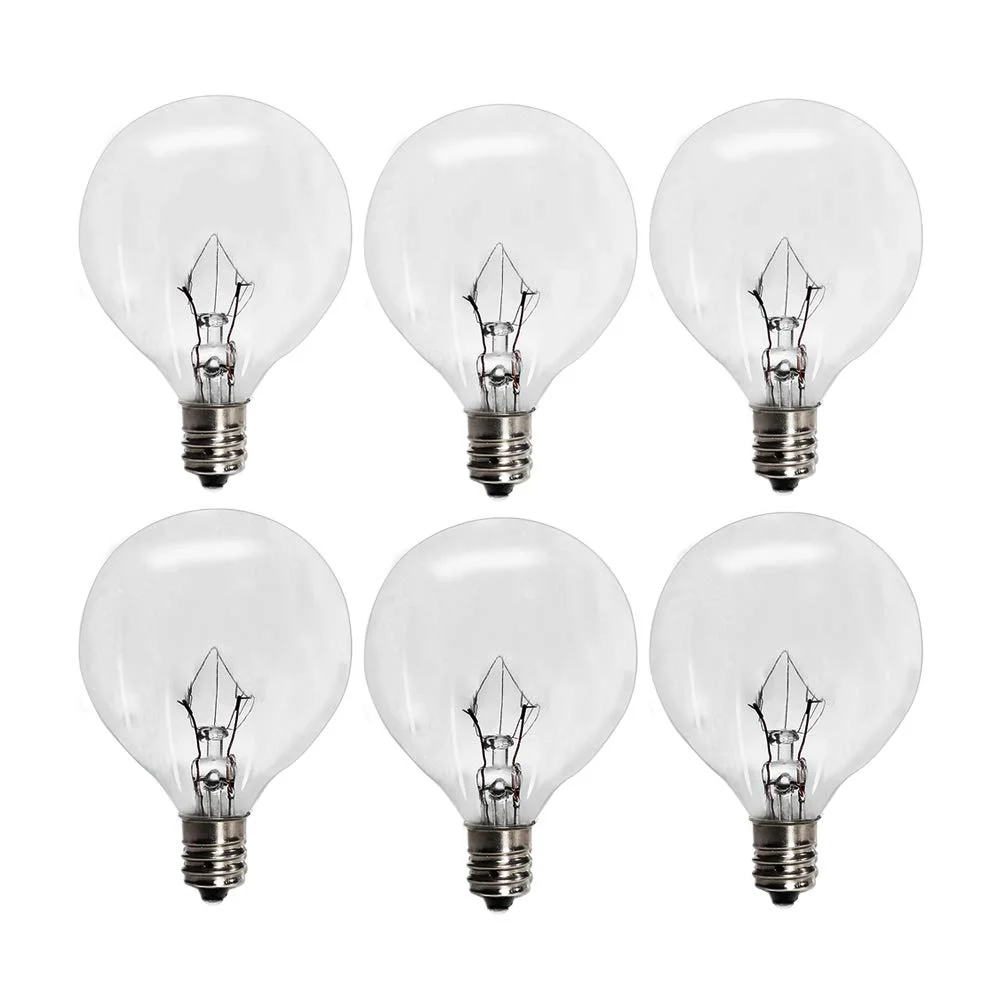 25 Watt Replacement Bulbs G16.5 Globe E12 Incandescent Candelabra Base Clear Glass Light Bulbs G50 for Candle Wax Warmer