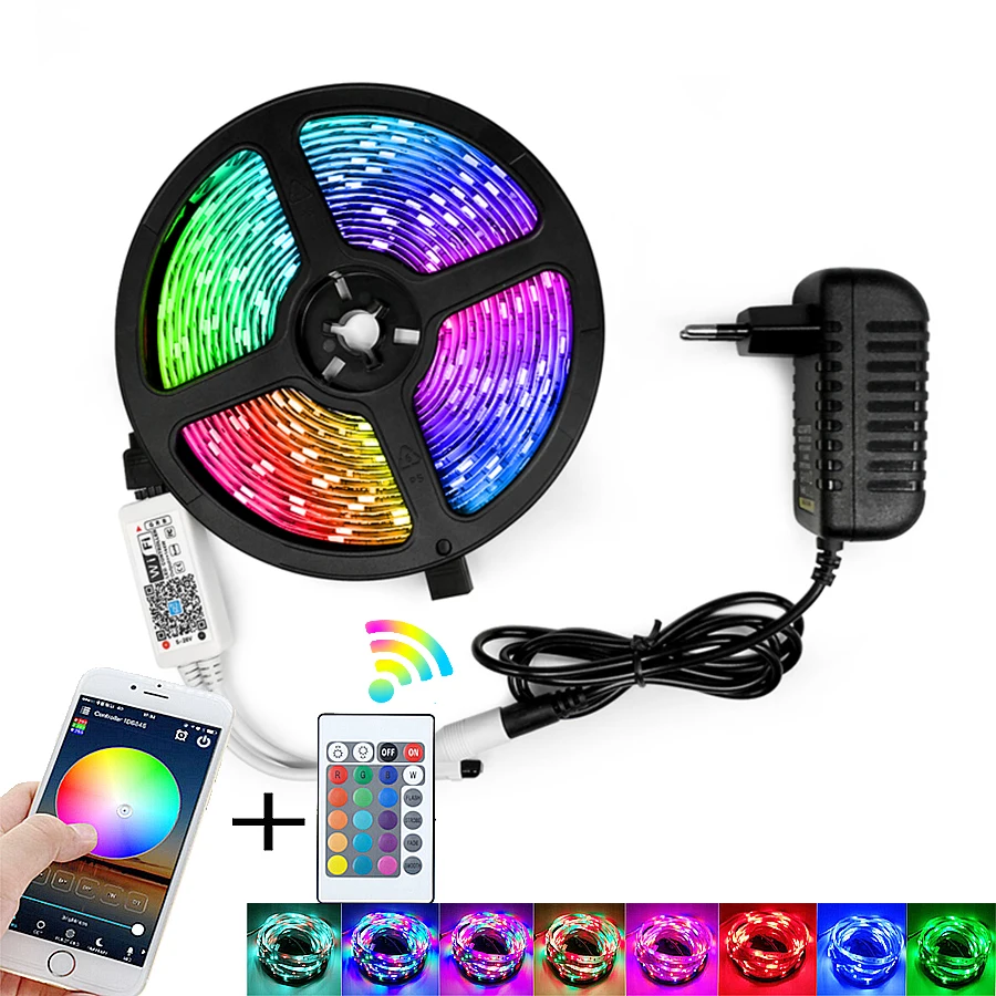 Bluetooth LED Strip Lights RGB 5050 SMD Flexible Ribbon Waterproof RGB LED Light 2M 5M 10M Tape Diode DC 12V remote  Control