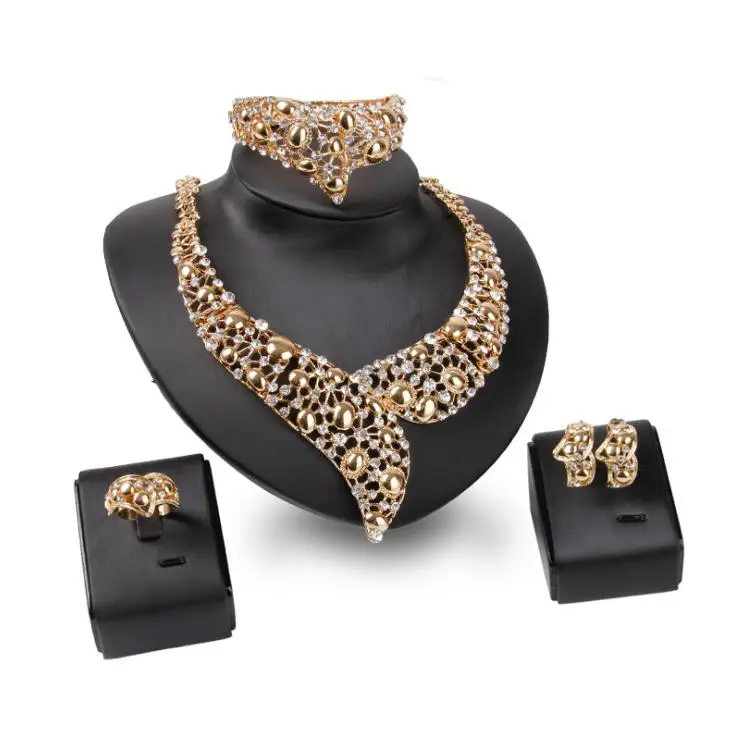 X4240 New Design Alloy Gold Jewelry Set Rhinestones Costume Jewelry Set Fashion African Jewelry Sets Necklace