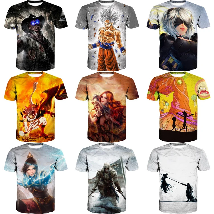 China Dropship Wholesale Camiseta Con 3D Anime Print Polyester Sublimation T-shirt Custom