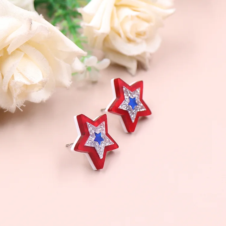 MD123ER2027 1Pair New product CN Stud earring star 4th of July Independence Day TRENDY Acrylic stainless steel Jewelry For women factory