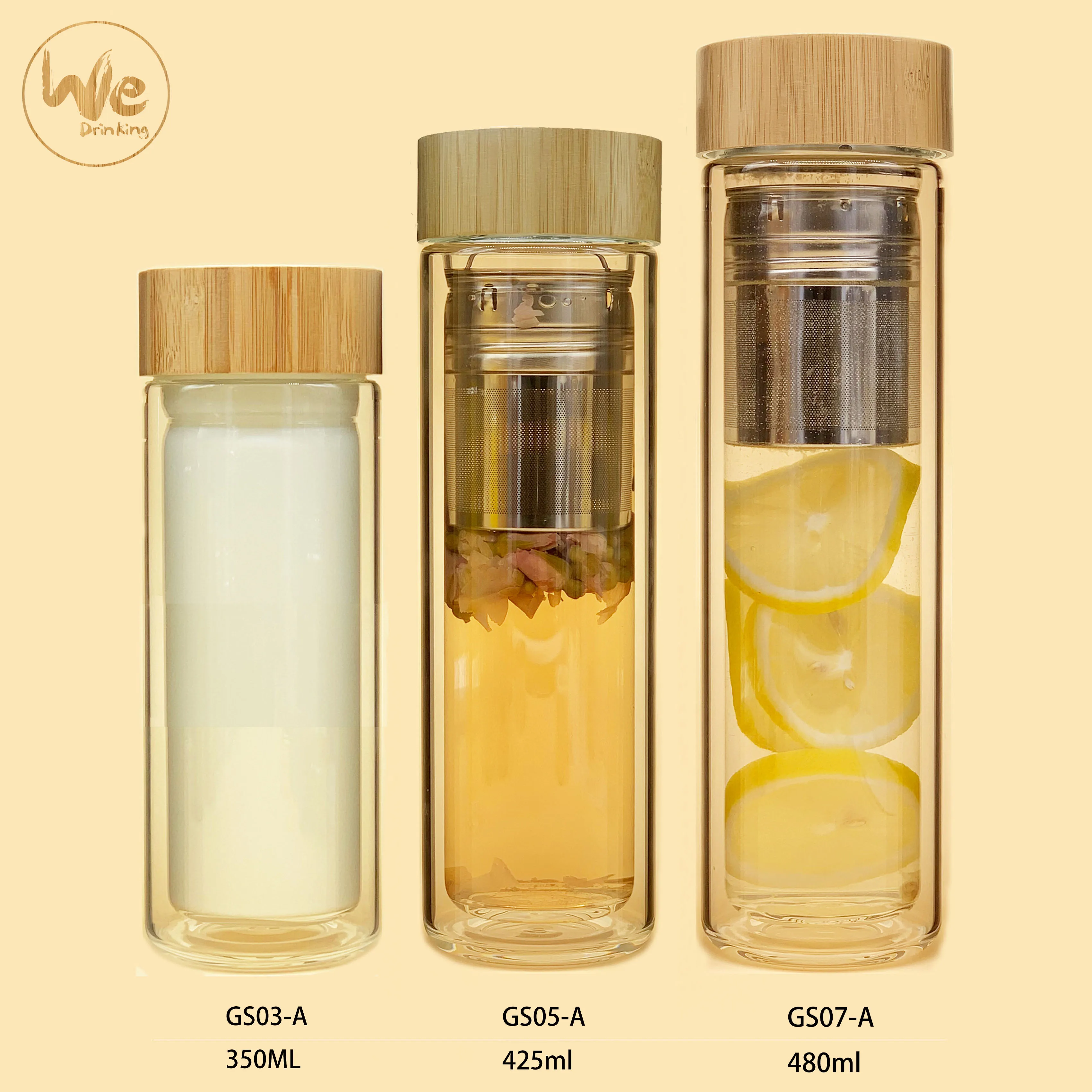 Double Wall Glass Water Bottle With Removable Filter Infuser And Leak