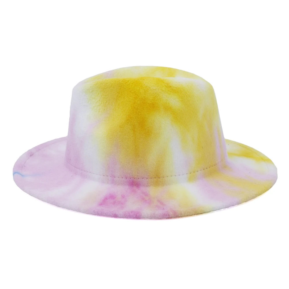 Wholesale Latest Version Fashion Design Custom Tie Dye Print Colorful Rainbow Felt Fedora Hats For Women