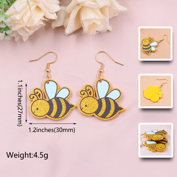 ERS567ER1352 Best Selling Easter Statement Women Laser Cut Bee Drop Acrylic Jewelry Earrings supplier