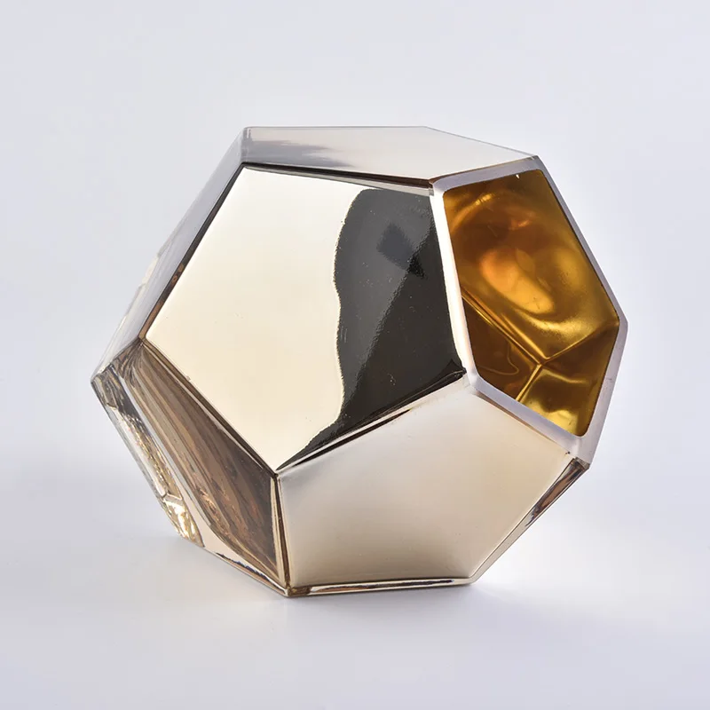 Large Gold Pentagon Glass Candle Holders Home Decor Pieces