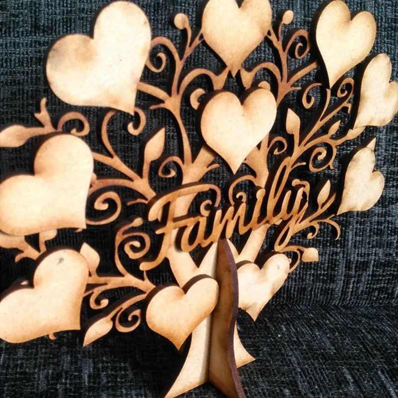 En bois mdf arbre forme vide Arbre Familial livre d'or Artisanat-Free cœur mariage 