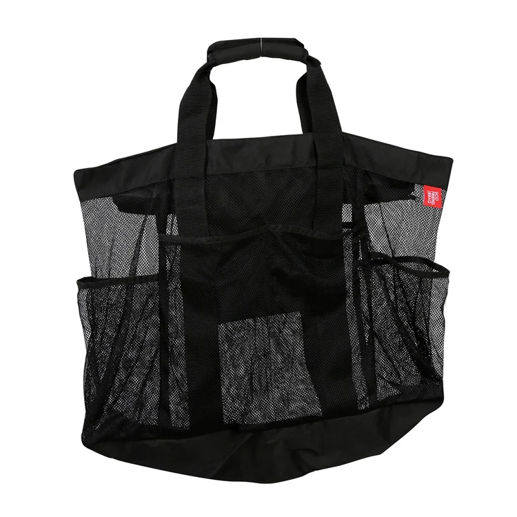 Summer Black Women Carry Towel Beach Tote Picnic Mesh Swim Bag Extra Large Oversized Multiple Pockets Fashion for Family Pool