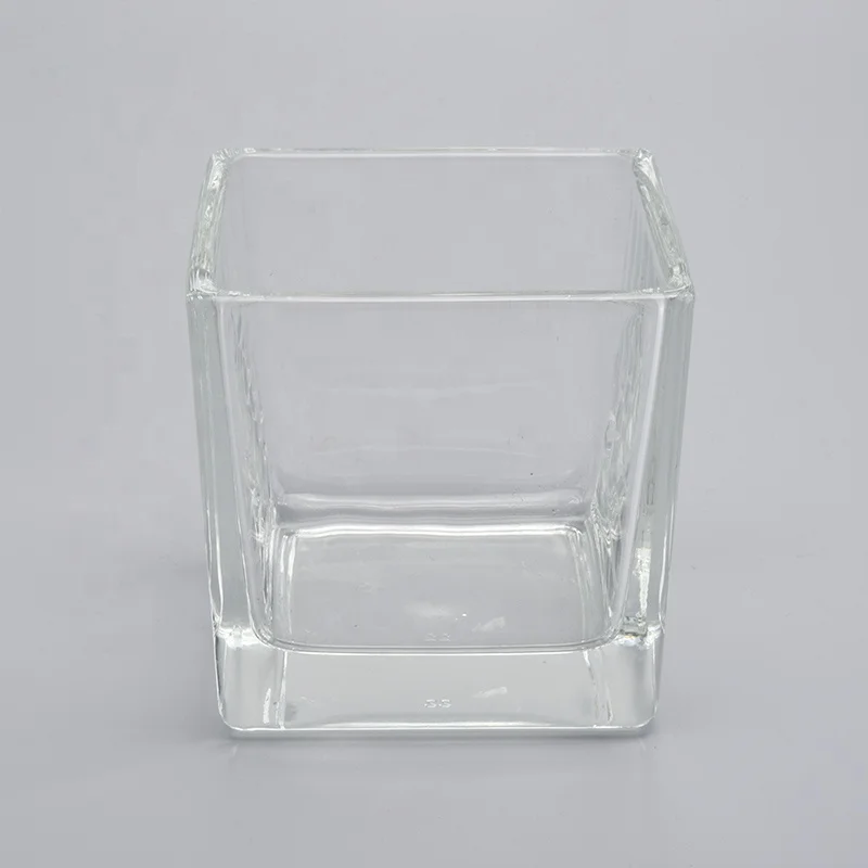 Square Glass Candle Jars With Different Surface decoration