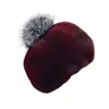 DH IATOYW custom silver fox fur pompom burgundy color full pelt mink fur beret hat for women