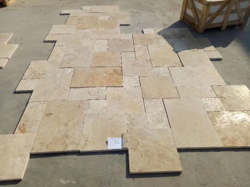 Mixed Color Outdoor Travertine Stone Pool Decks Tiles In French Pattern