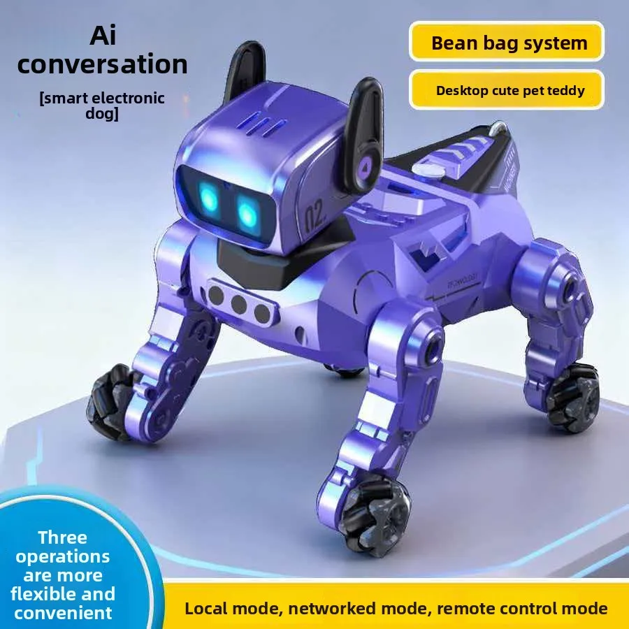 Close-up of robot dog’s articulated leg joint with visible gear mechanism and matte metallic finish