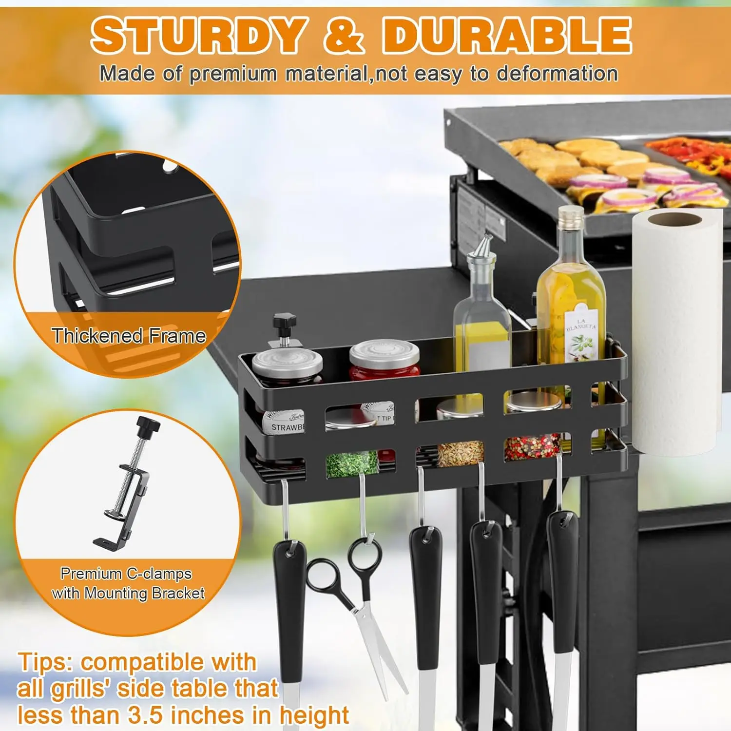 Grill Caddy, BBQ Caddy For Outdoor Grill With Paper Towel Holder, Picnic Condiment Utensil Caddyfor Outdoor Camping Essentials, Barbecue, RV Patio