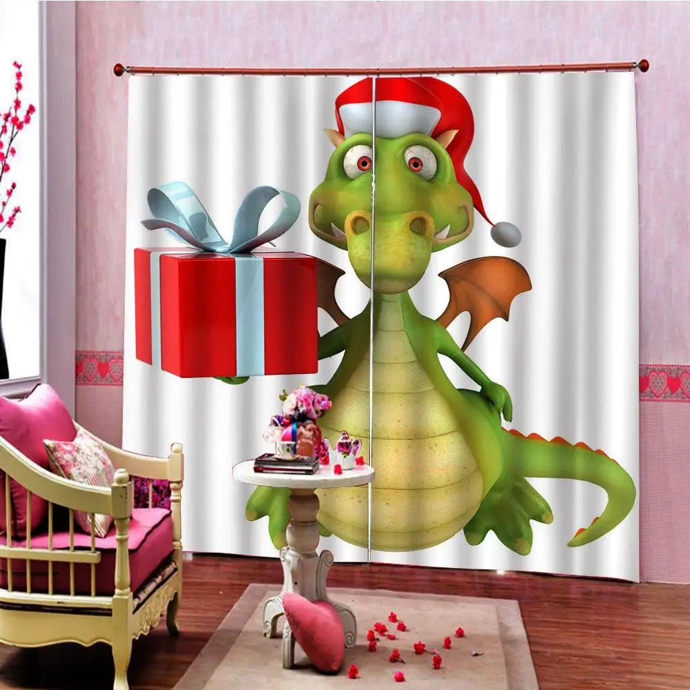 Dinosaurio de dibujos animados 3D Impresión de decoración del hogar cortinas 100% poliéster cortina Blackout cortinas de la ventana para la sala