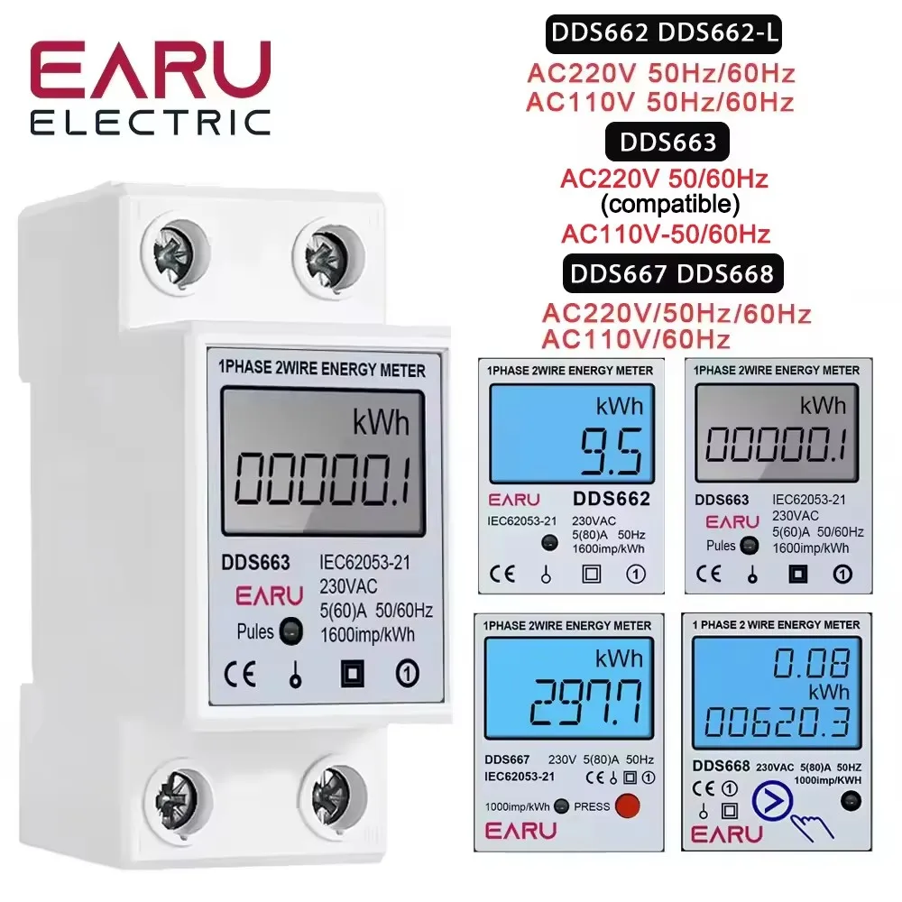 EARU Single Phase LCD Digital Energy Meter - Reset Zero Kwh