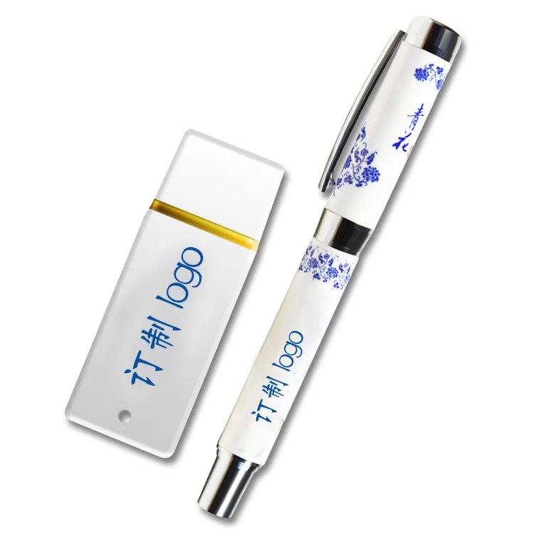 Blue and white porcelain U disk Business gift set Chinese style U disk pen set u disk - ANKUX.COM