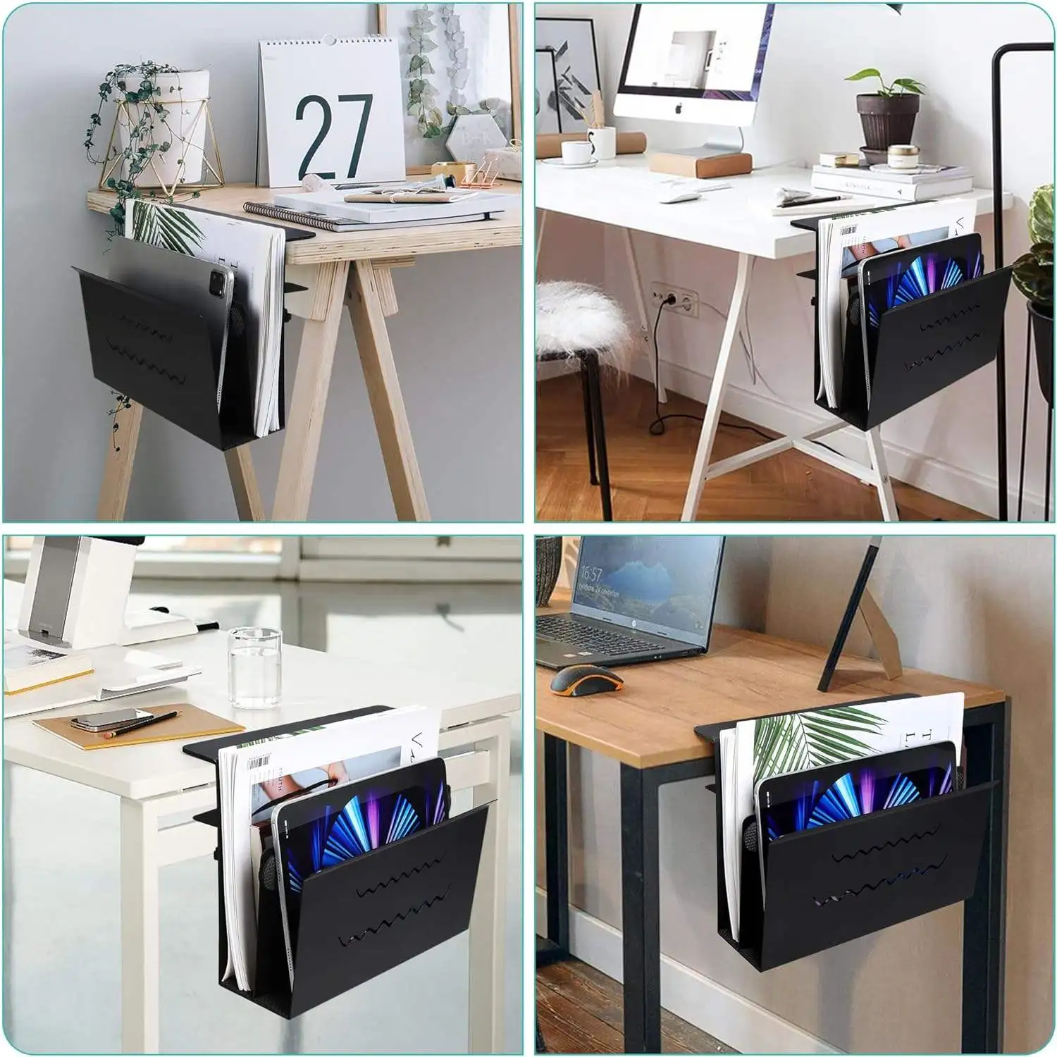 2 Tier Steel Hanging Desk Side Storage Aluminum Alloy Laptop Documents ...