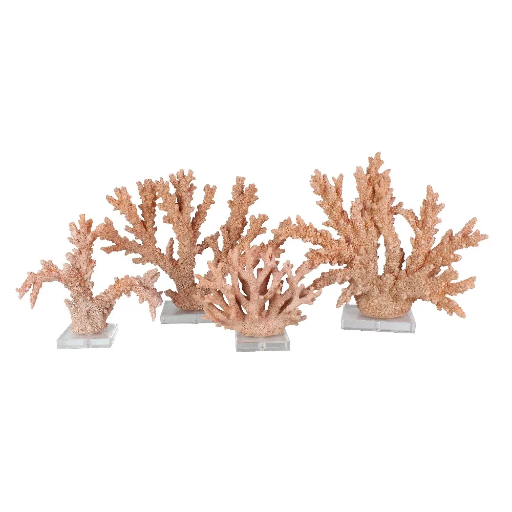 Artificial Resin Flocking Pink Aquarium Decoration  Coral Sculpture with Acrylic Base manufacture