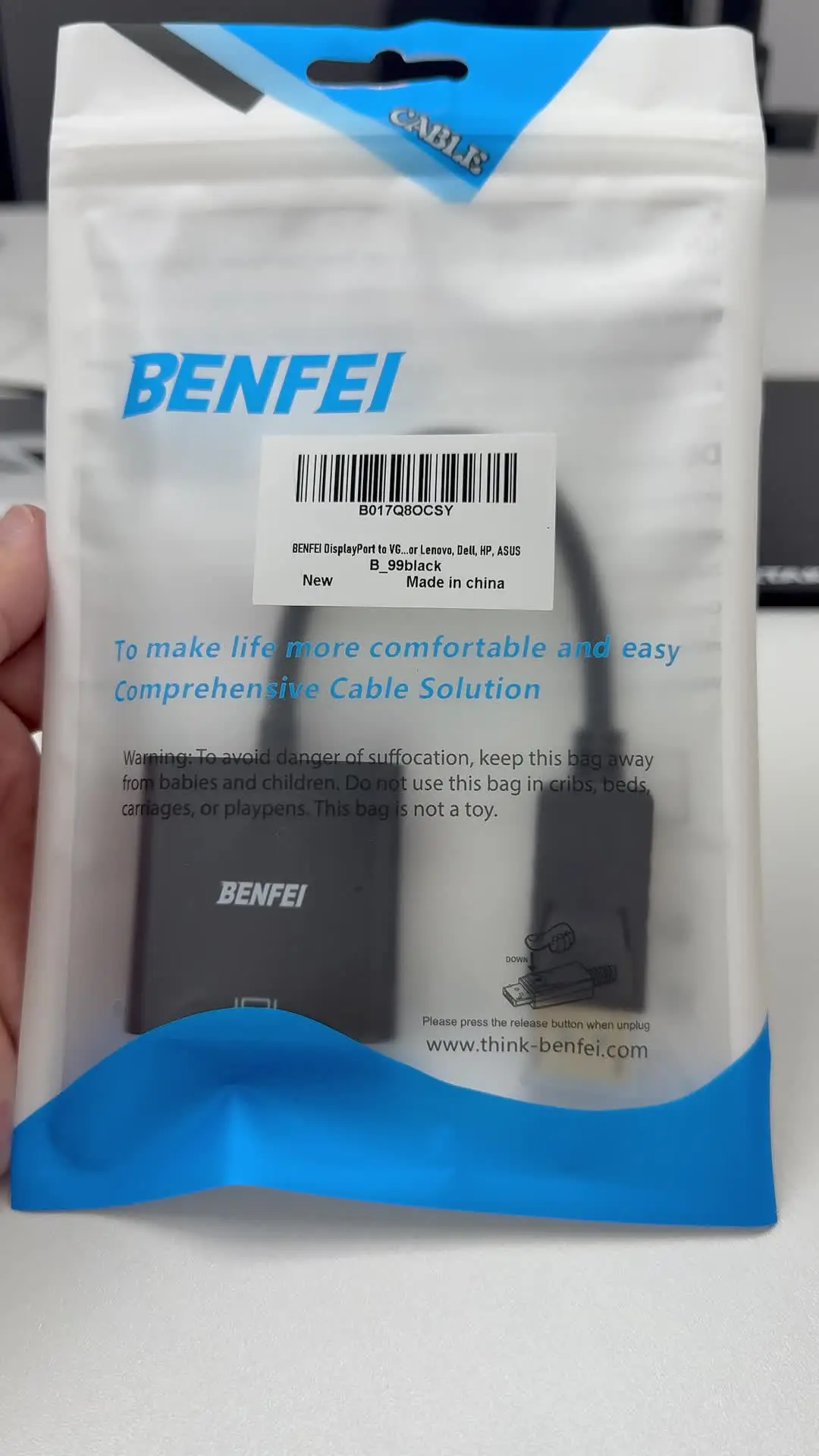 BENFEI Adaptateur DisplayPort Vers VGA Plaqué Or – DP Male Vers VGA Female 1080p – Compatible Lenovo Dell HP ASUS Et Plus !