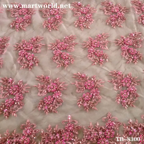 Pink Embroidery Flower Beaded Lace Fabric For Wholesale (tb8300) Buy