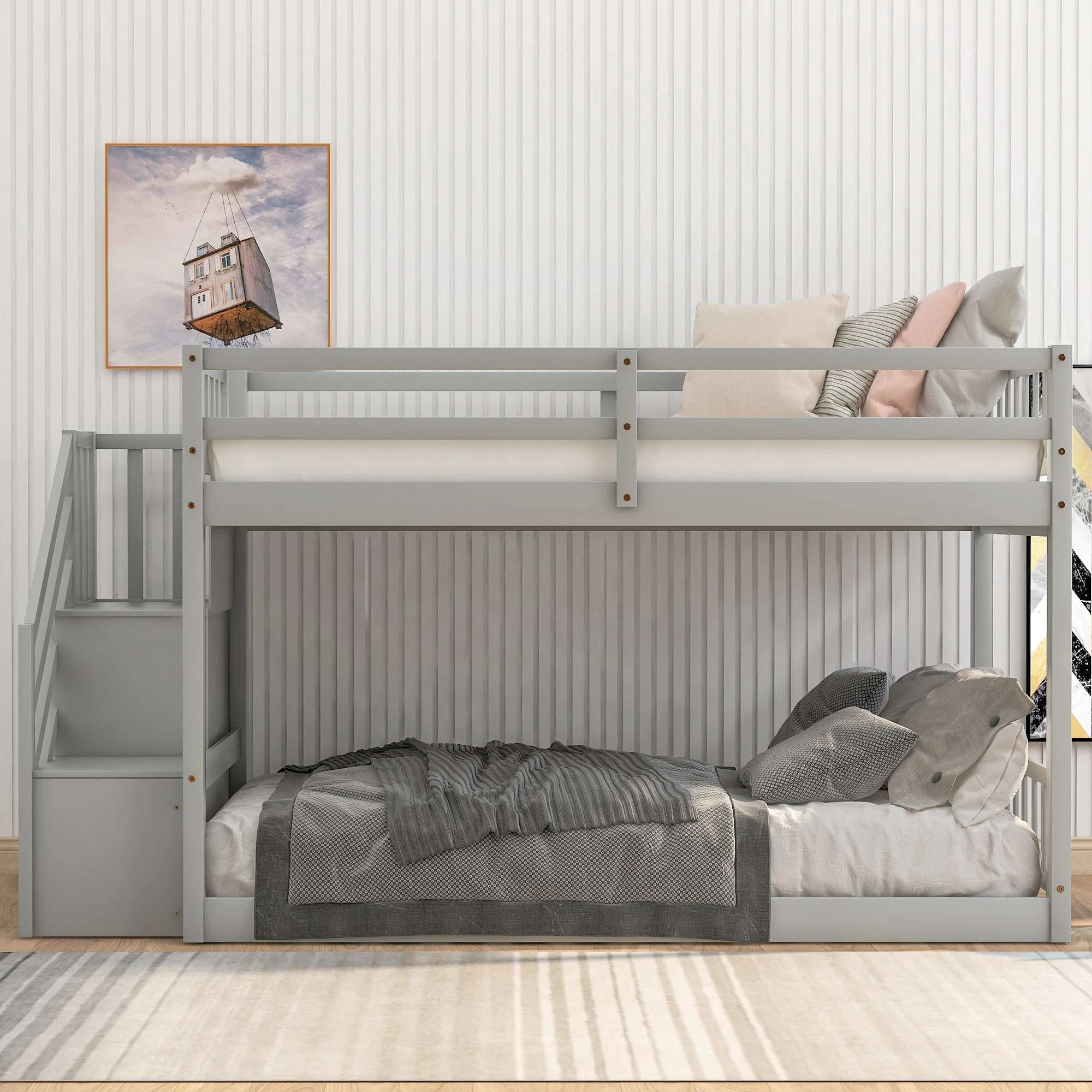 Floor Loft Bed,Ladder With Storage,Twin Size,Gray - Buy Floor Loft Bed ...