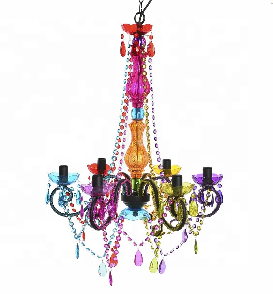 Chandeliers lighting metal with colourful beads 6 arms decorative chandelier ceiling lamp for home decoration