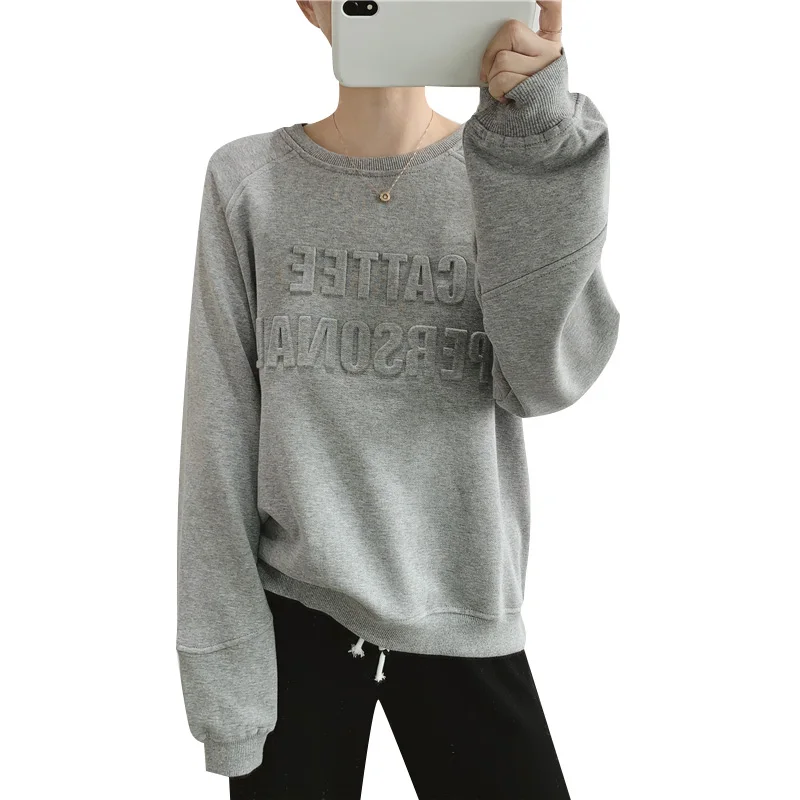 Women's Custom Cotton Embossed Street Wear Plain Cotton Crewneck