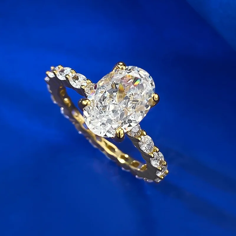 Luxury Ring European American S925 Silver Inlaid with High Lab Diamond 7*10 Oval Geometry Net Red Jewelry