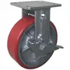 New Designed Anti-wear 4 Inch Red PU Fixed Cast Iron Caster/Castor Wheel With Brake