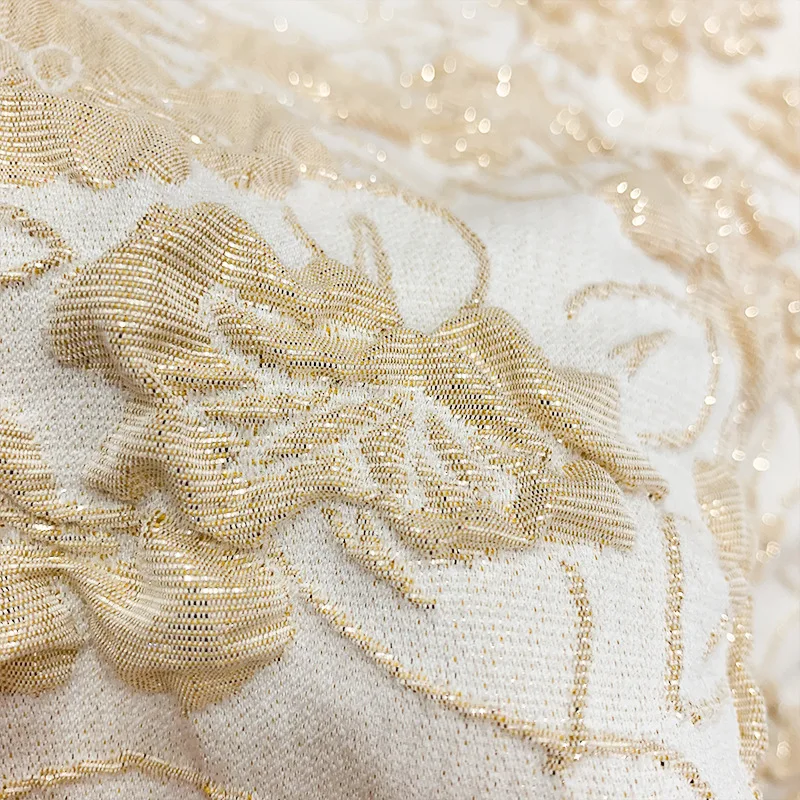 金色绸缎面料仿丝绸锦缎面料穿着锦缎花提花蕾丝面料服装服饰