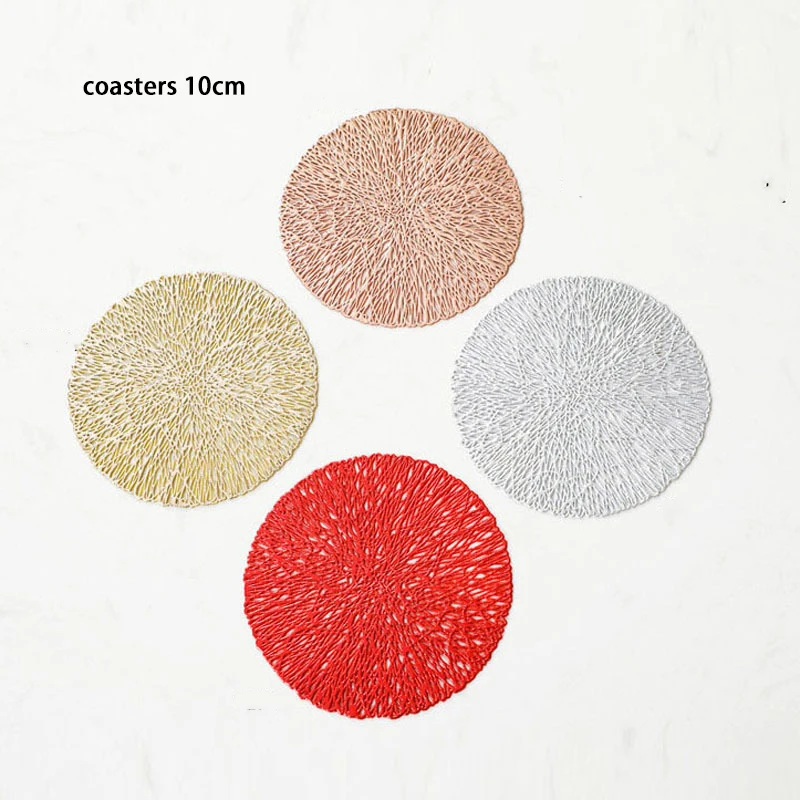 Round Gold Vinyl Placemats Durable Nonslip Heat Resistant Golden