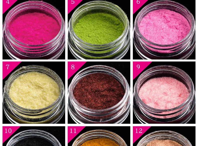 12 pcs colorful nail art decoration nail velvet acrylic powder