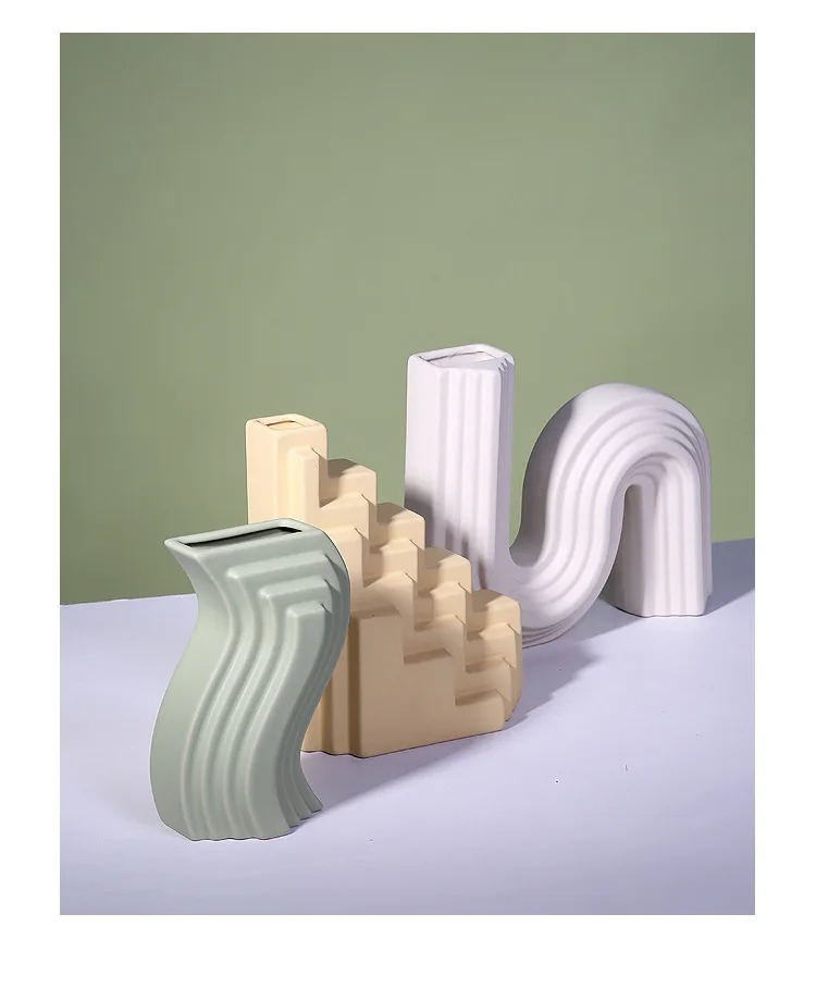 北欧风格现代几何建筑造型创意软装饰陶瓷花瓶