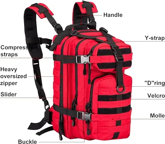 GEAR Large 30L Tactical Backpack Red Molle Pack Bag for Camping for Outdoor Adventures details