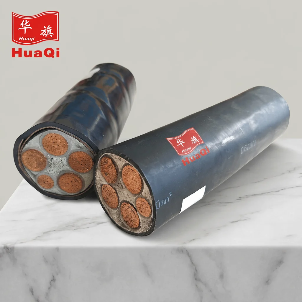 Close-up of 4x240mm2 cable cross-section showing four insulated cores and outer PVC sheath